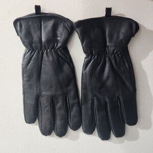 Black Leather Winter Gloves  Large  With Polyester Lining Mens